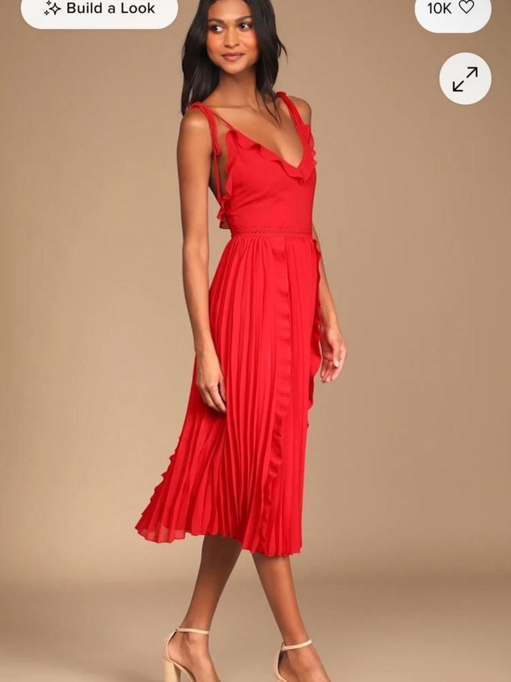 Lulu's Red Ruffled Pleated Midi Dress